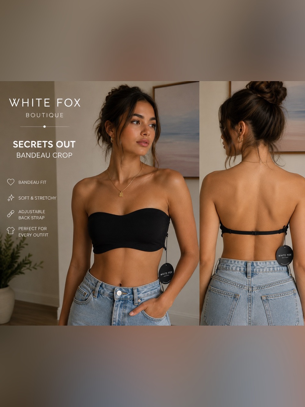 White Fox Boutique Black Strapless Bandeau Top